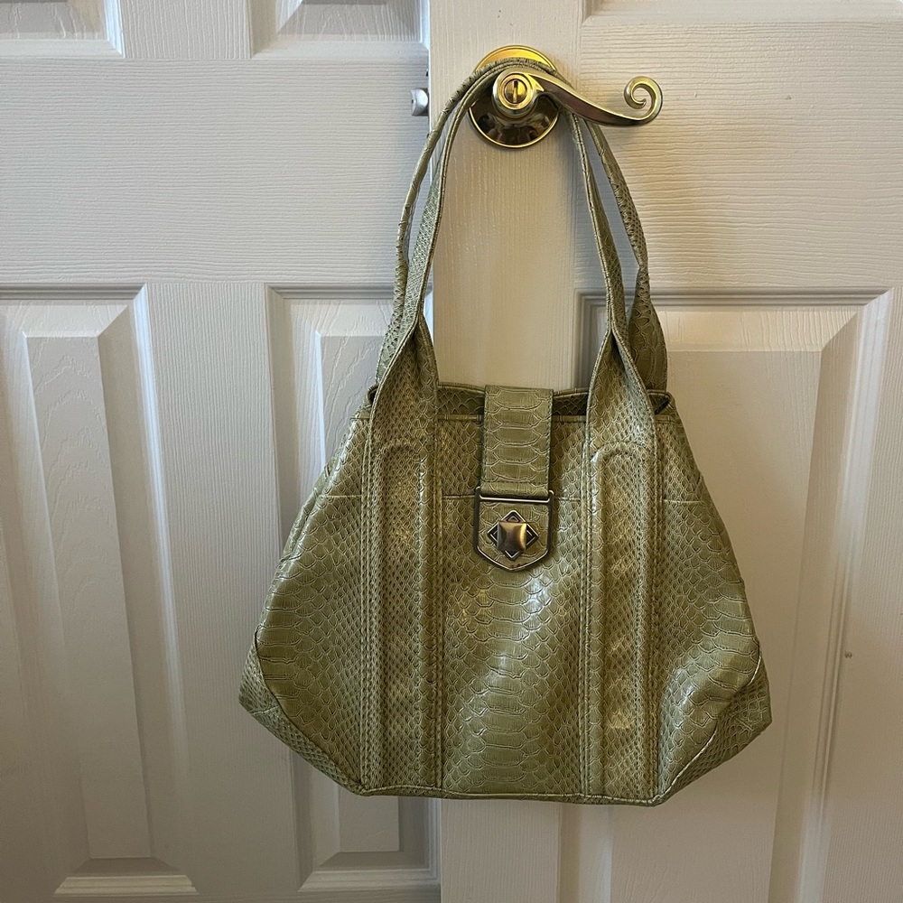 Worthington Green Snake Print Leather Shoulder Bag